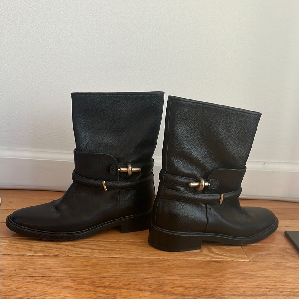Authentic Balenciaga Black Ankle Booties With Gold